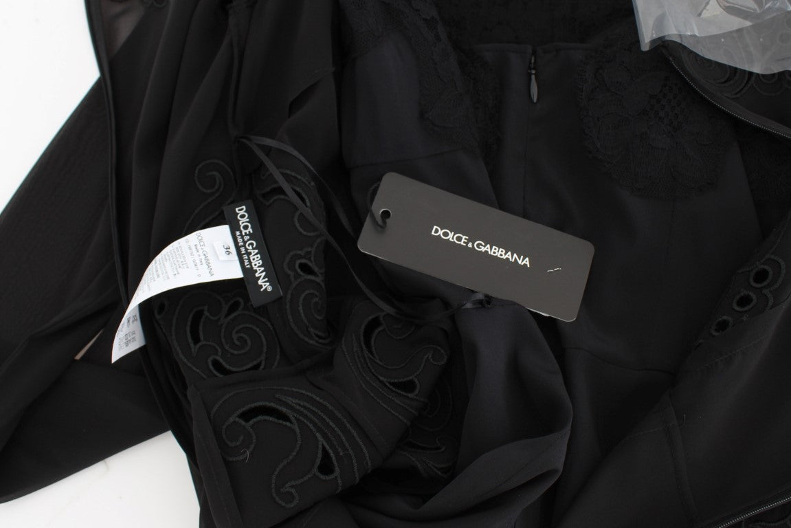 Dolce & Gabbana Elegant Black Floral Lace Sheath Dress - Sandy Store ByNet