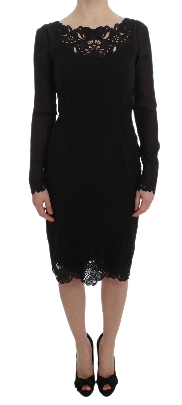Dolce & Gabbana Elegant Black Floral Lace Sheath Dress - Sandy Store ByNet