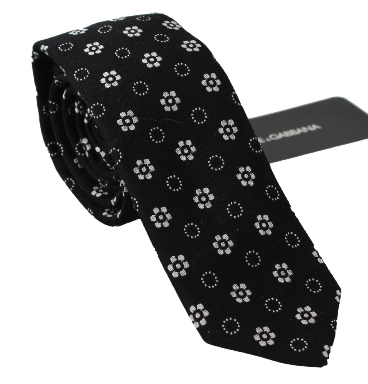 Dolce & Gabbana Elegant Black Floral Silk Necktie - Sandy Store ByNet