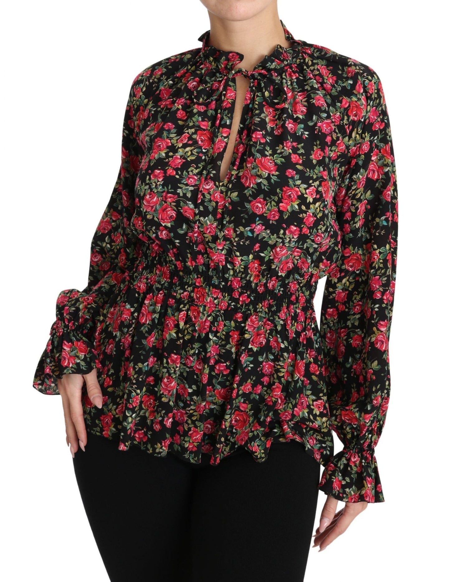 Dolce & Gabbana Elegant Black Floral Silk Shirt - Sandy Store ByNet