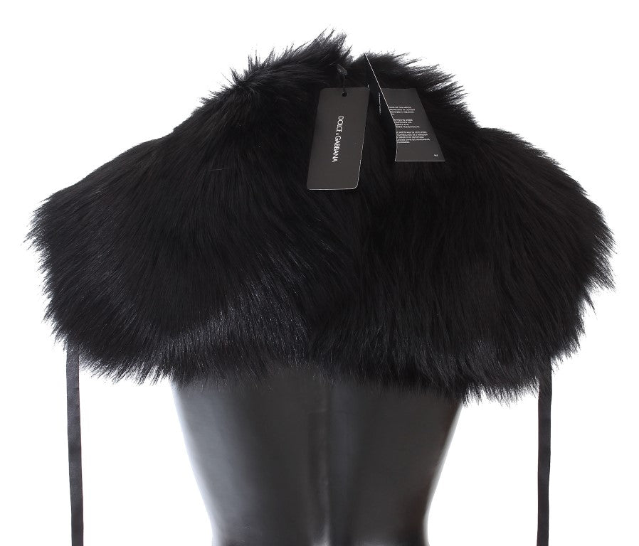 Dolce & Gabbana Elegant Black Fox Fur Silk Shoulder Wrap - Sandy Store ByNet