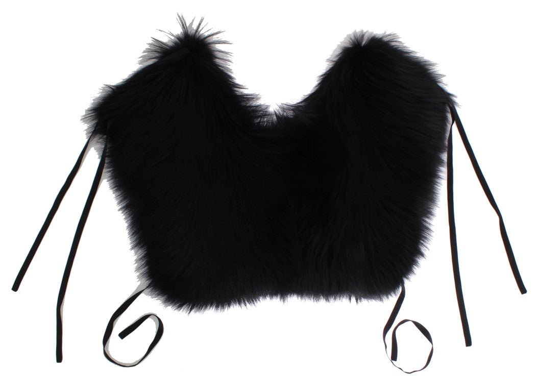Dolce & Gabbana Elegant Black Fox Fur Silk Shoulder Wrap - Sandy Store ByNet