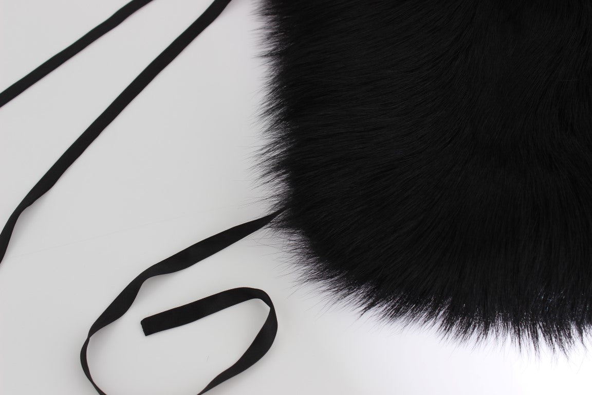 Dolce & Gabbana Elegant Black Fox Fur Silk Shoulder Wrap - Sandy Store ByNet