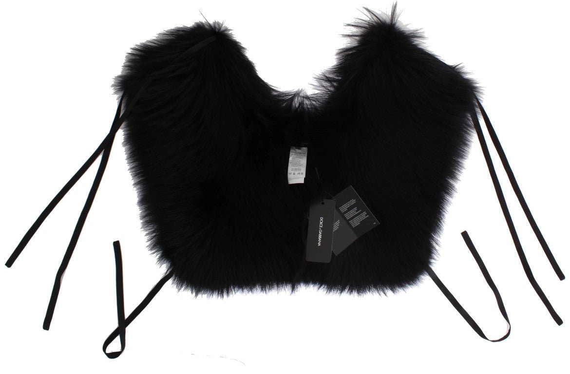 Dolce & Gabbana Elegant Black Fox Fur Silk Shoulder Wrap - Sandy Store ByNet