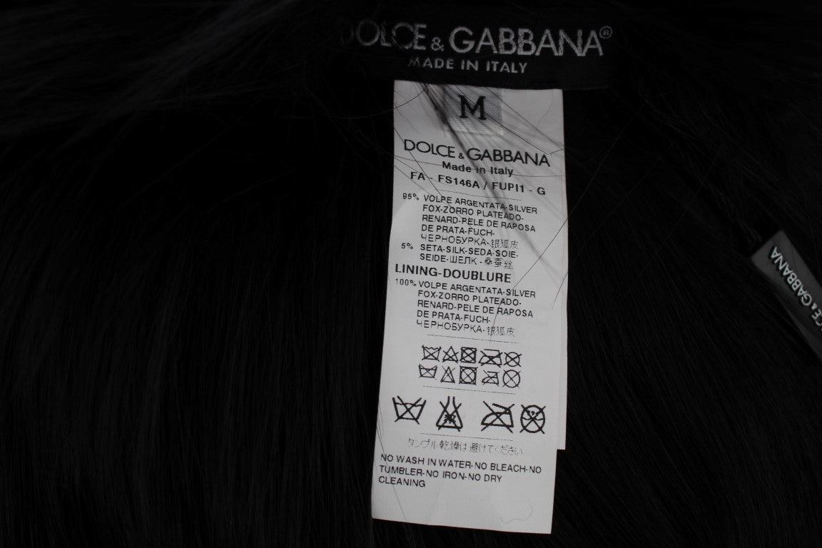Dolce & Gabbana Elegant Black Fox Fur Silk Shoulder Wrap - Sandy Store ByNet