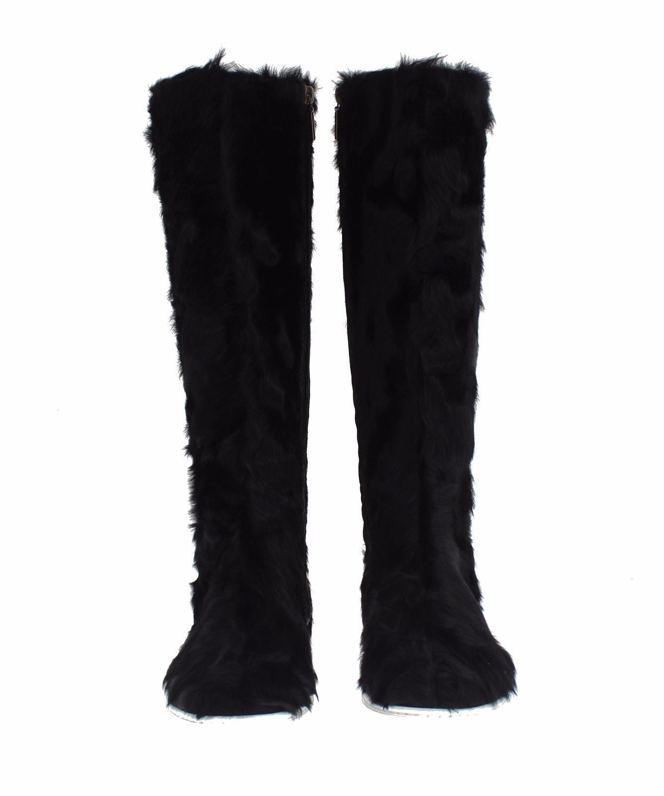 Dolce & Gabbana Elegant Black Fur Leather Flat Sneaker Boots - Sandy Store ByNet