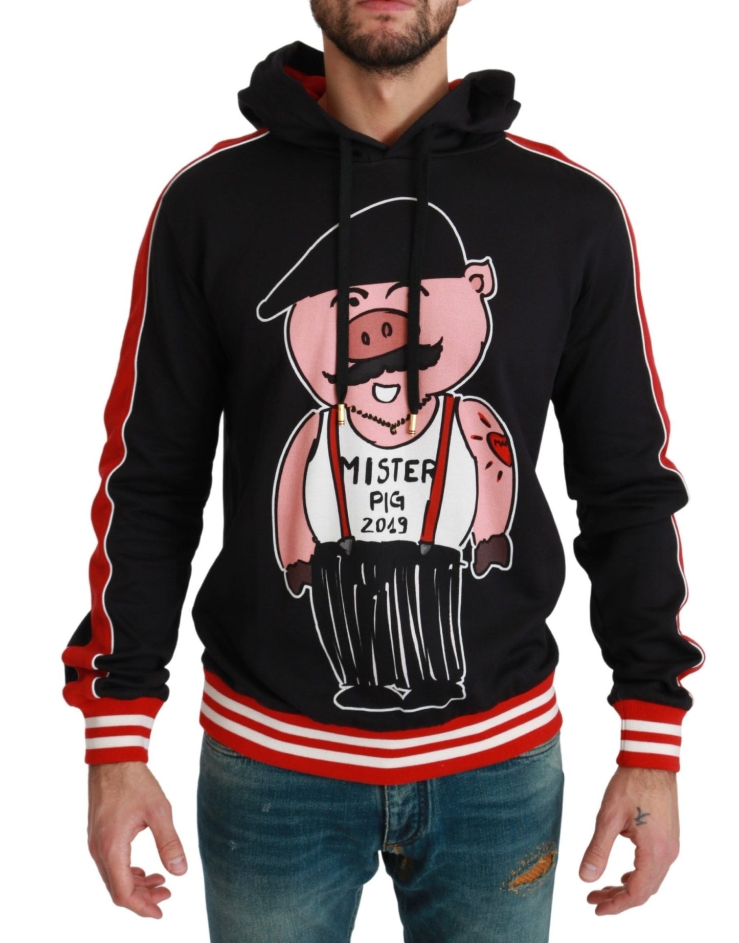 Dolce & Gabbana Elegant Black Hooded Sweater with Multicolor Motif - Sandy Store ByNet
