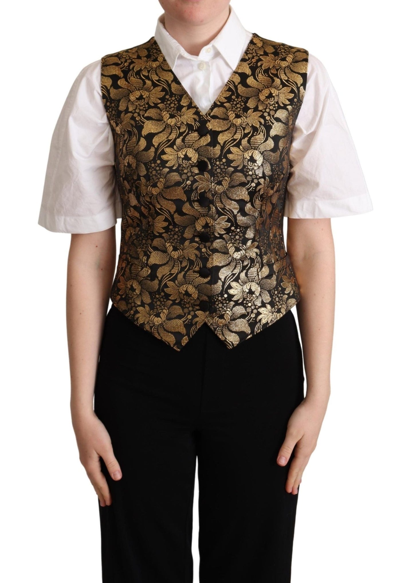 Dolce & Gabbana Elegant Black Jacquard Waistcoat - Sandy Store ByNet