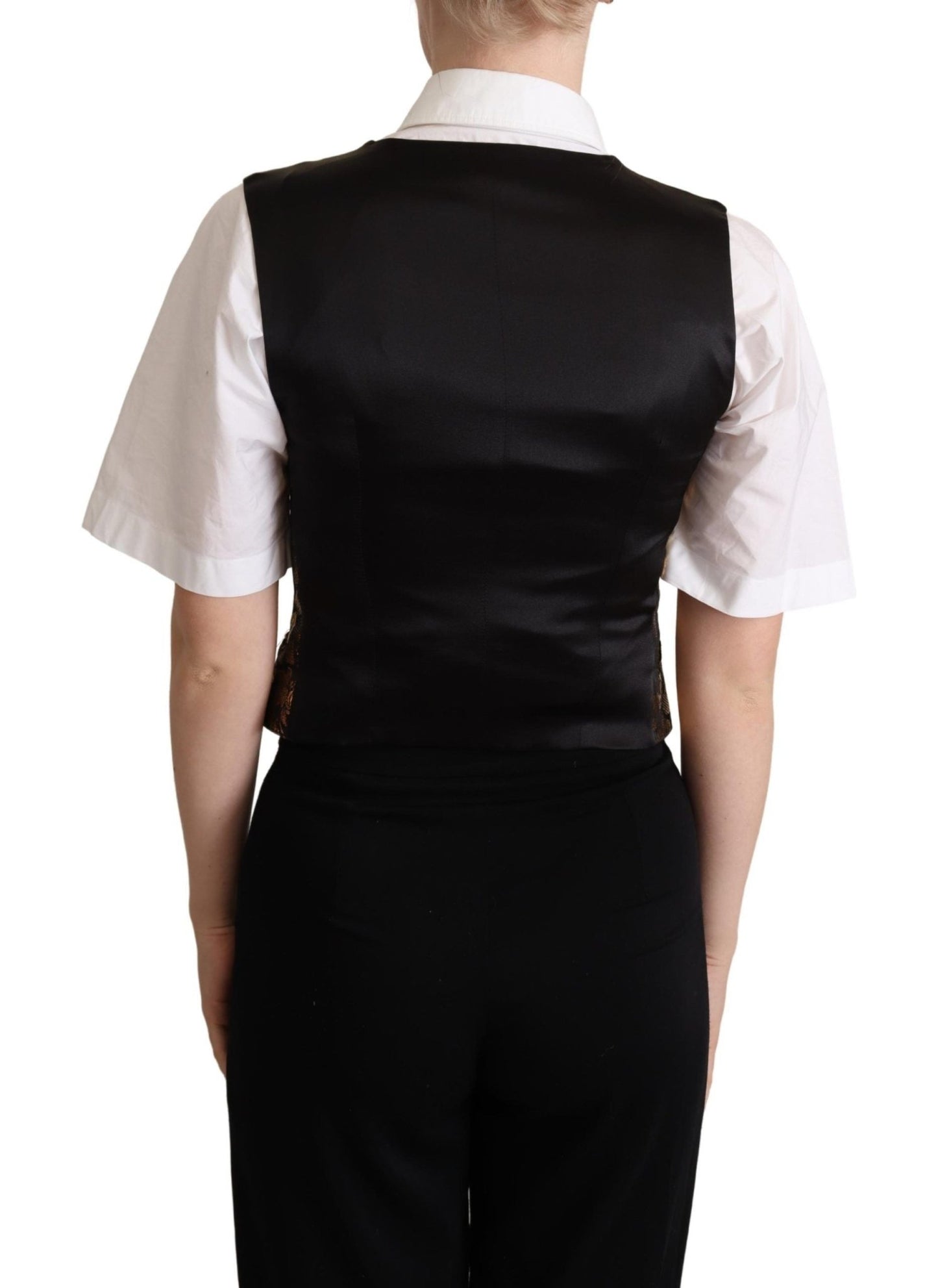 Dolce & Gabbana Elegant Black Jacquard Waistcoat - Sandy Store ByNet