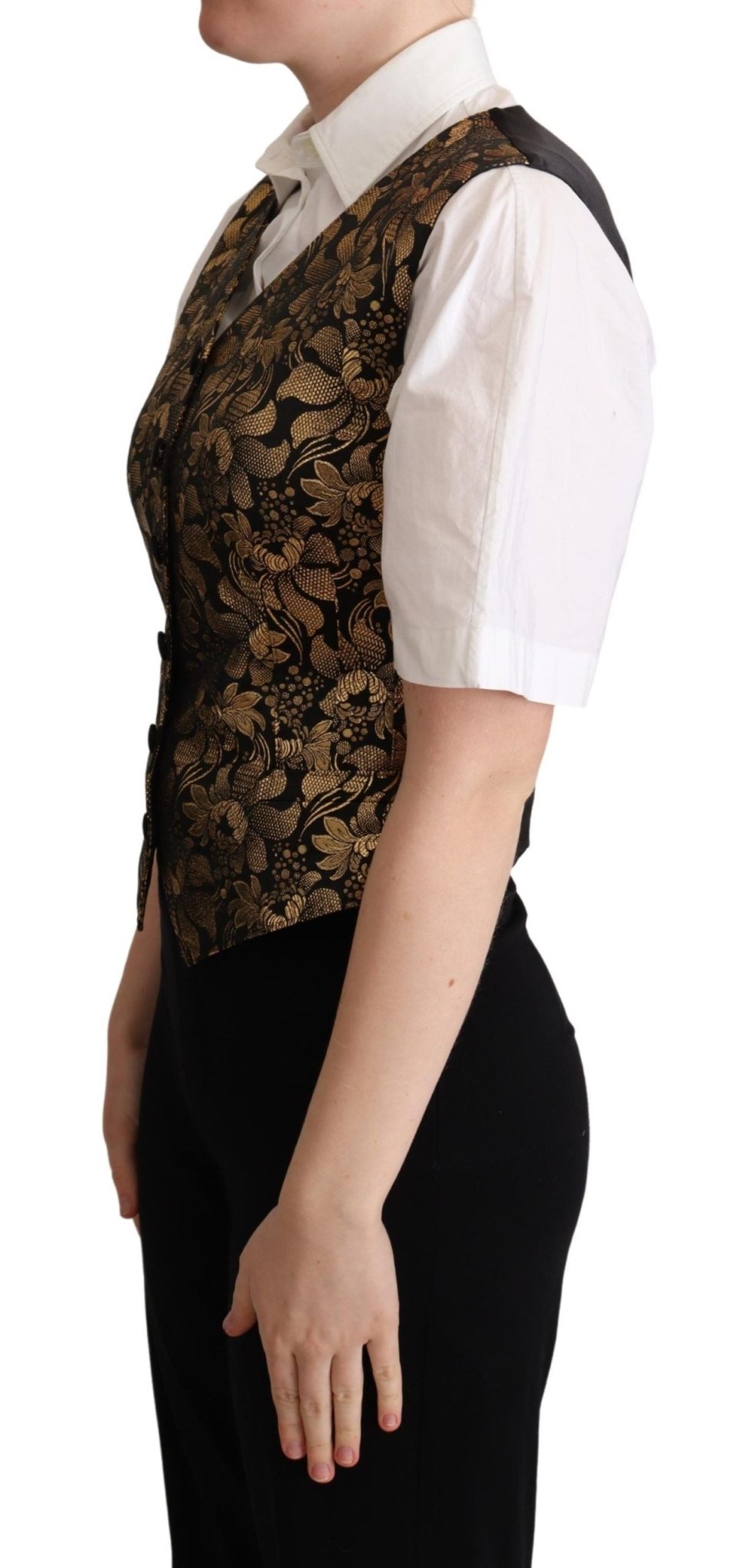 Dolce & Gabbana Elegant Black Jacquard Waistcoat - Sandy Store ByNet