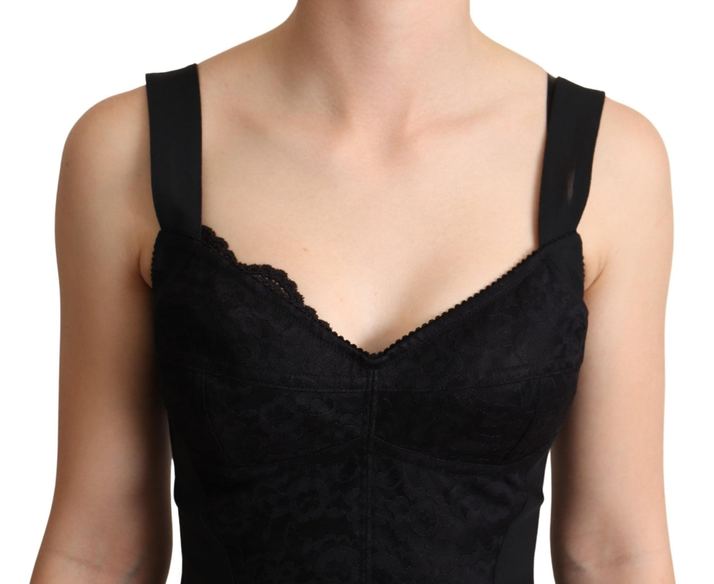 Dolce & Gabbana Elegant Black Lace Bodysuit Corset Dress - Sandy Store ByNet