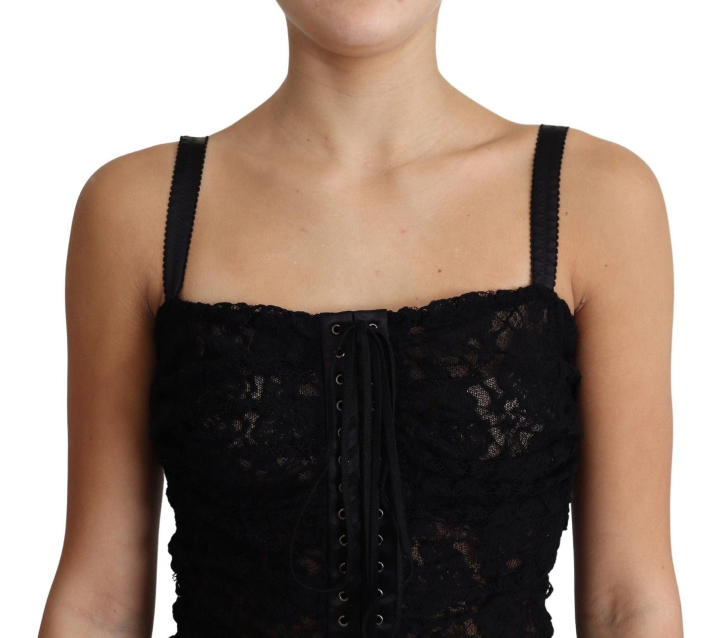 Dolce & Gabbana Elegant Black Lace Bustier Mini Dress - Sandy Store ByNet