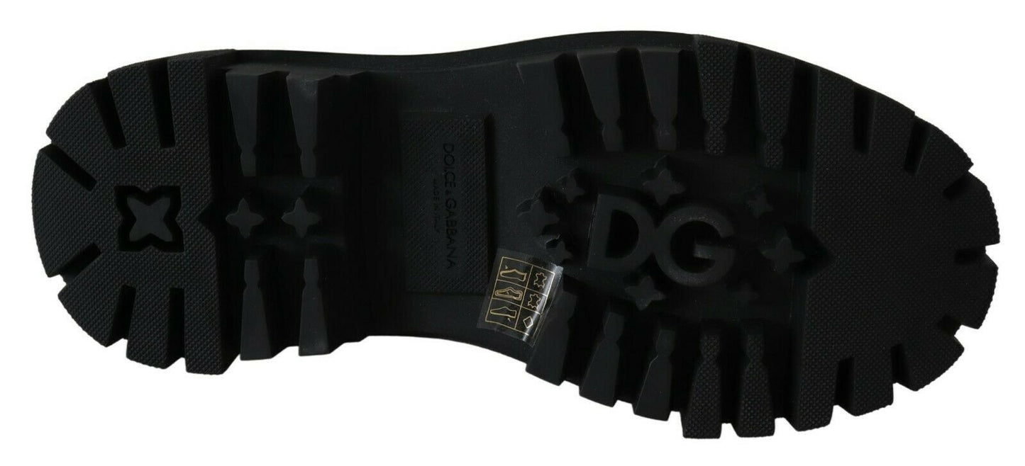 Dolce & Gabbana Elegant Black Leather Combat Boots with Crystal Detail - Sandy Store ByNet