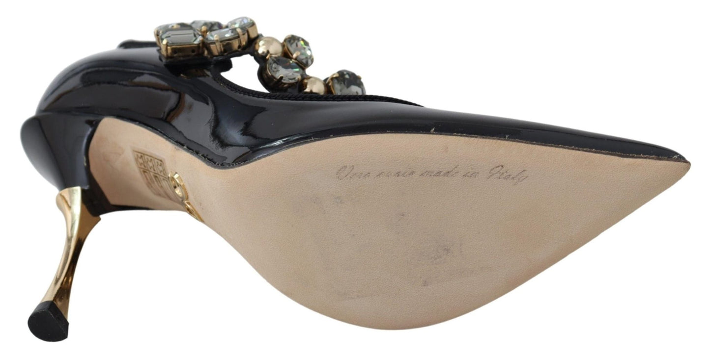 Dolce & Gabbana Elegant Black Leather Crystal Pumps - Sandy Store ByNet