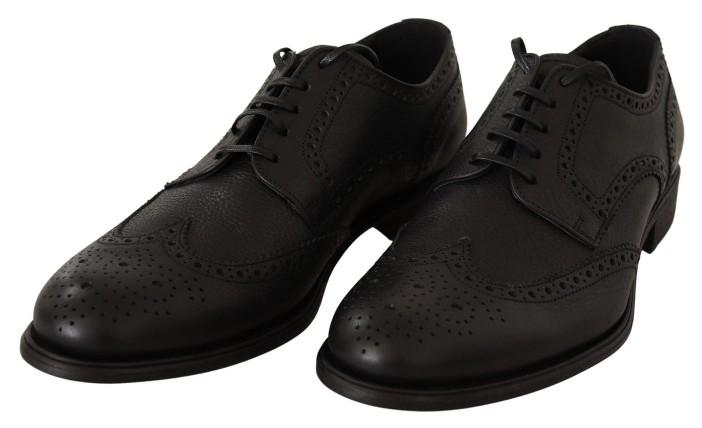 Dolce & Gabbana Elegant Black Leather Derby Wingtip Shoes - Sandy Store ByNet