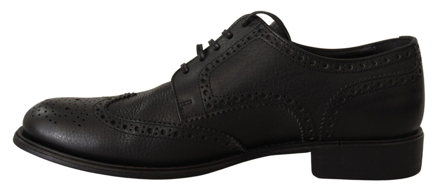 Dolce & Gabbana Elegant Black Leather Derby Wingtip Shoes - Sandy Store ByNet