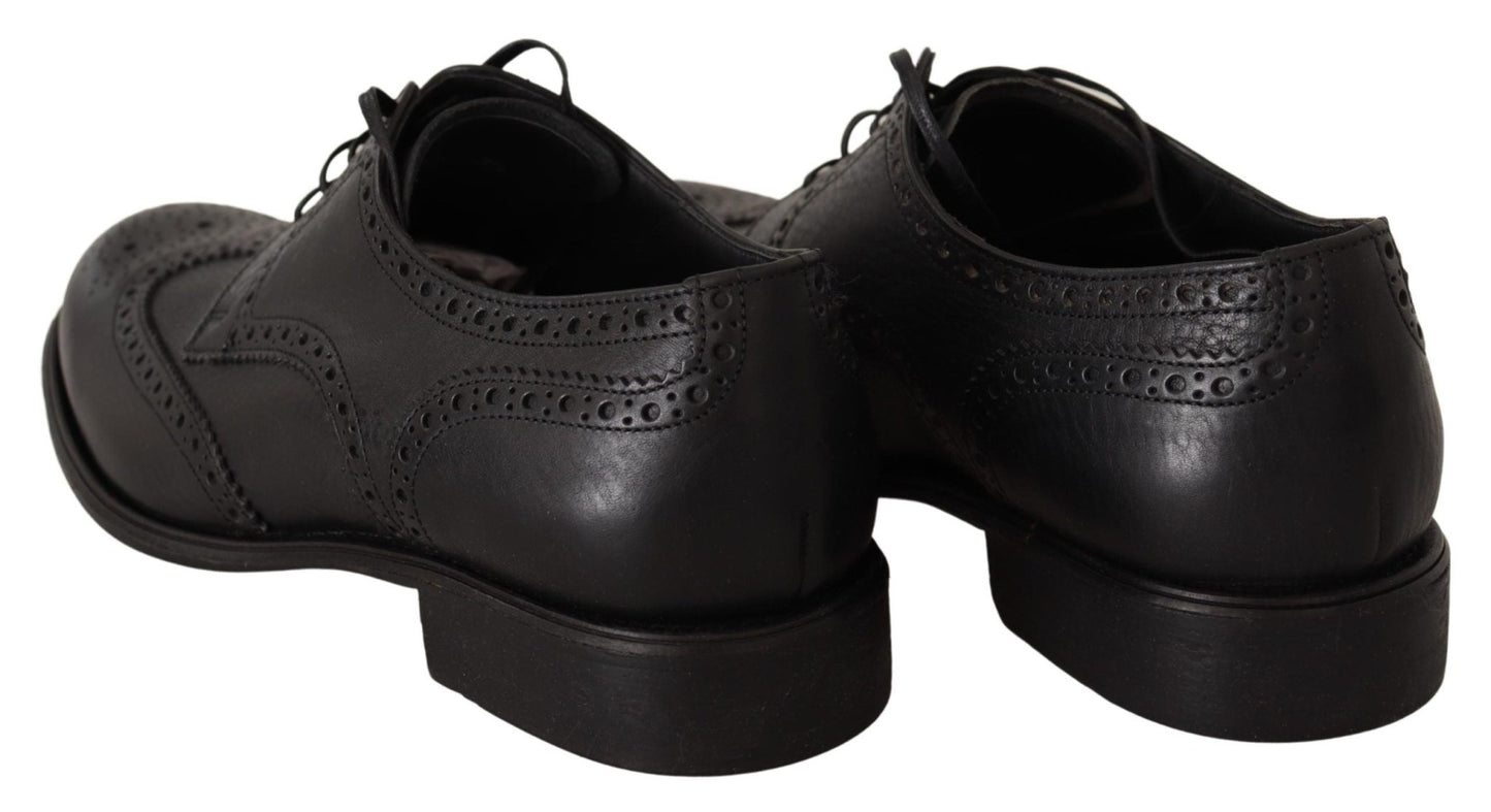 Dolce & Gabbana Elegant Black Leather Derby Wingtip Shoes - Sandy Store ByNet