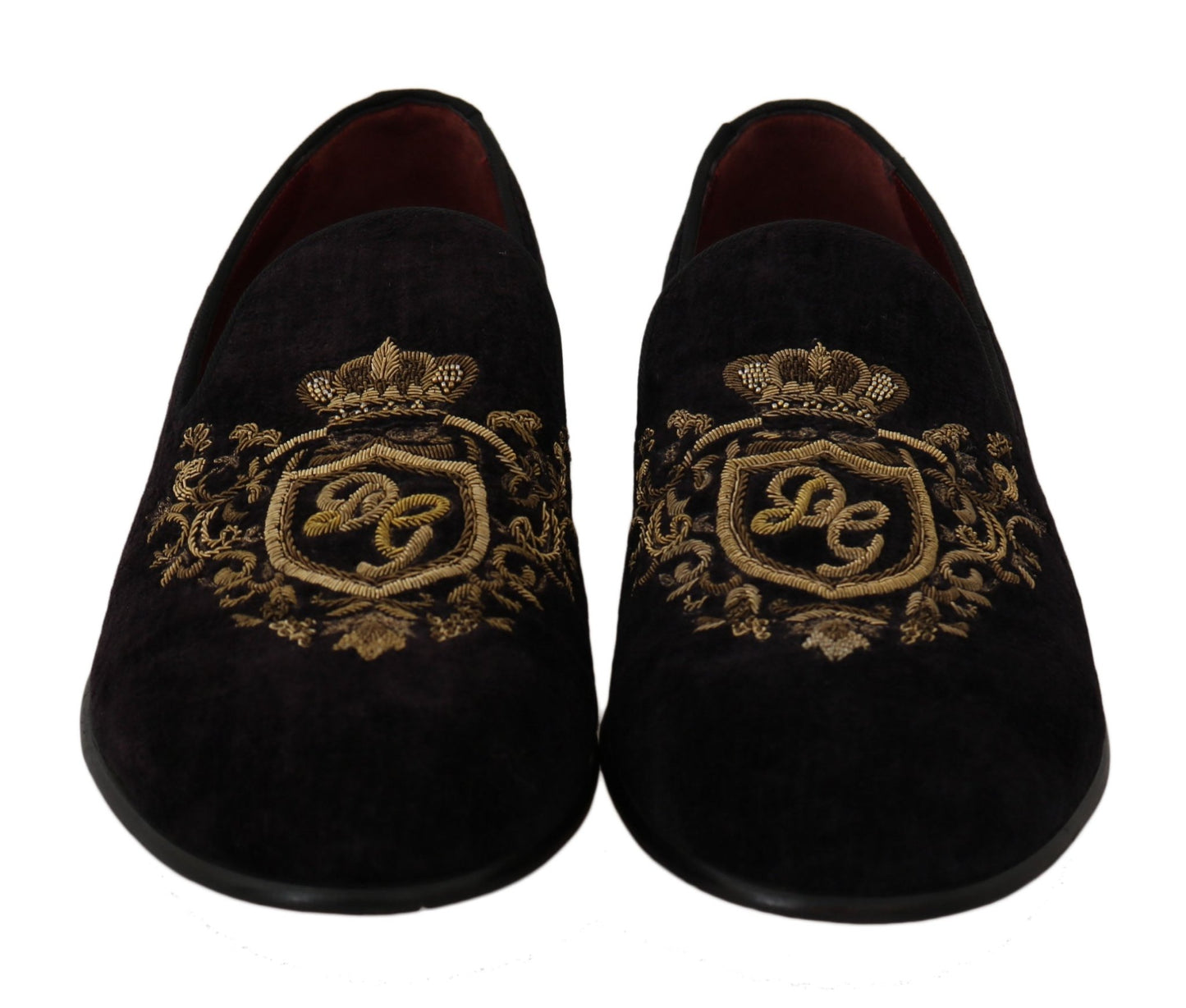 Dolce & Gabbana Elegant Black Loafers with Gold Crown Embroidery - Sandy Store ByNet