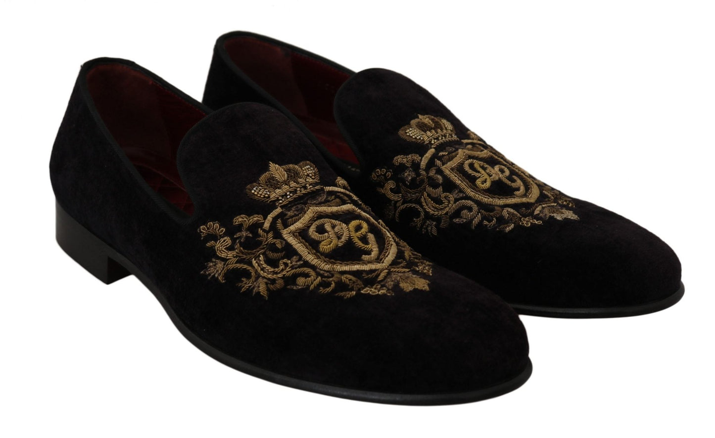 Dolce & Gabbana Elegant Black Loafers with Gold Crown Embroidery - Sandy Store ByNet
