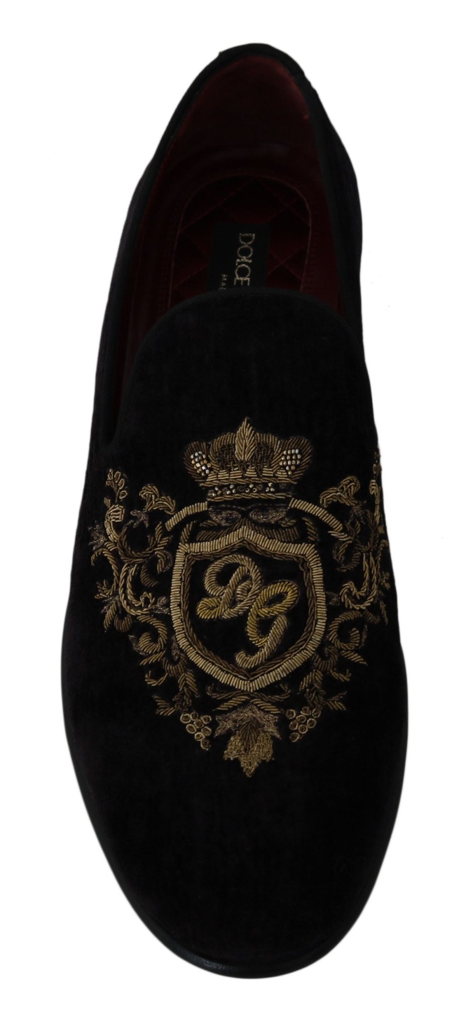 Dolce & Gabbana Elegant Black Loafers with Gold Crown Embroidery - Sandy Store ByNet