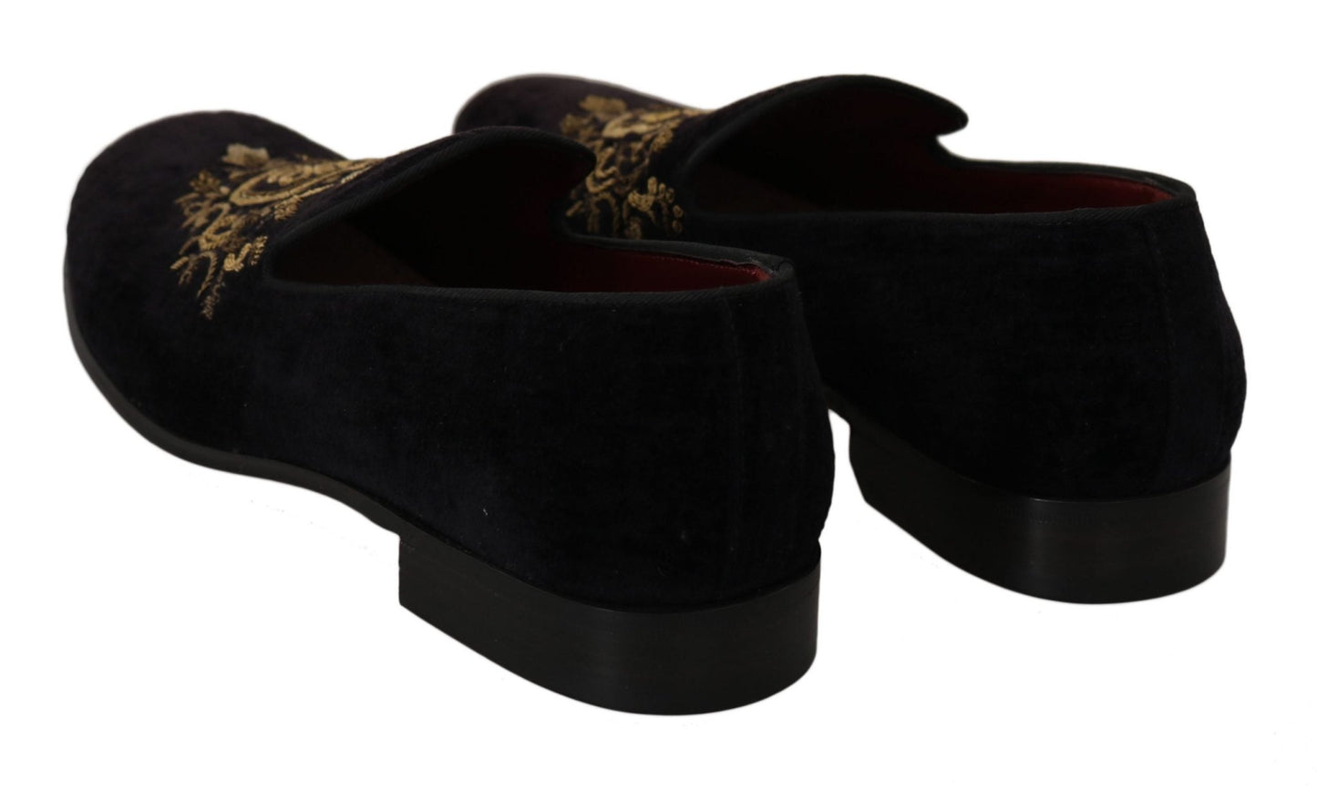 Dolce & Gabbana Elegant Black Loafers with Gold Crown Embroidery - Sandy Store ByNet