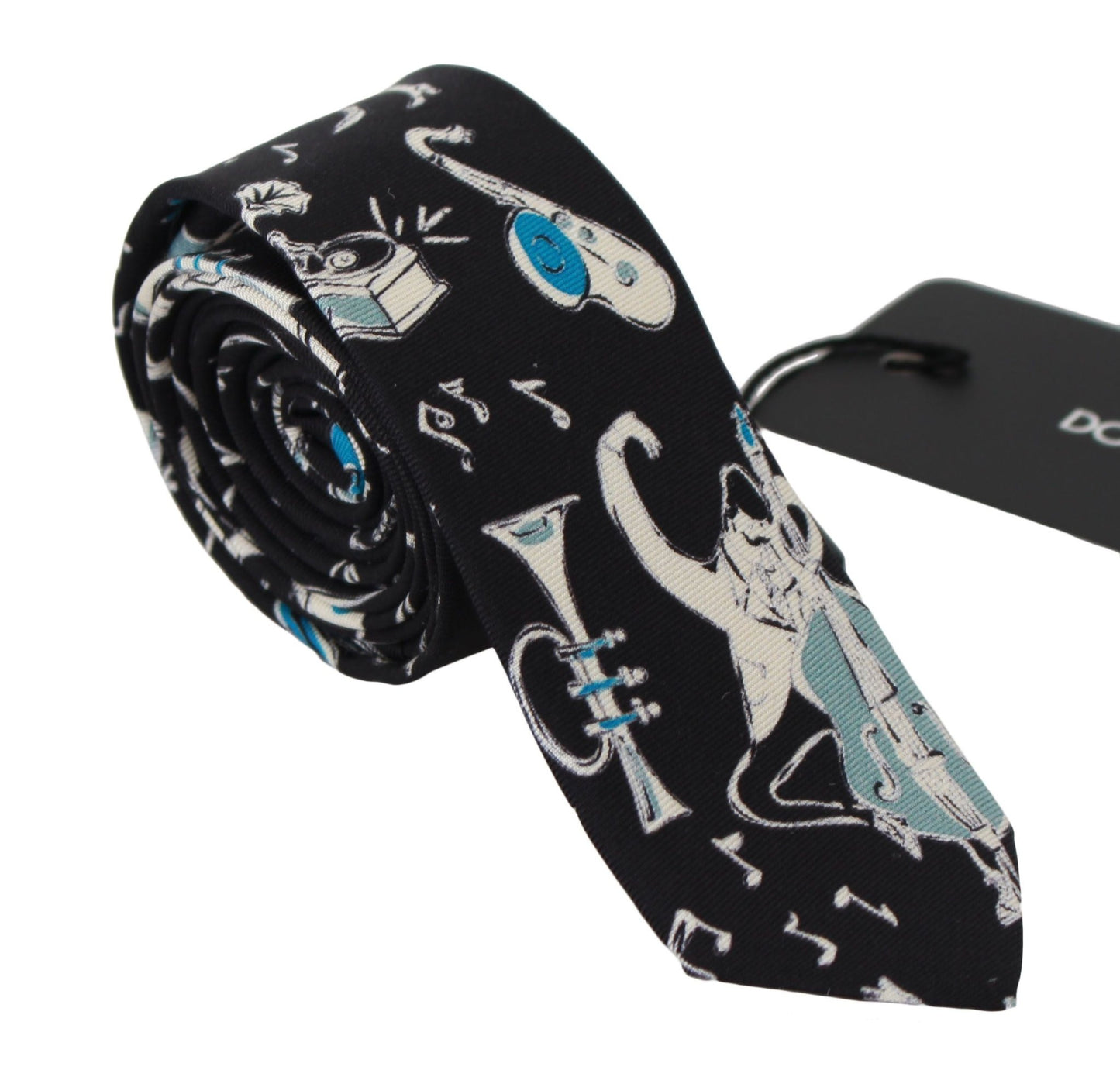 Dolce & Gabbana Elegant Black Music Pattern Silk Neck Tie - Sandy Store ByNet