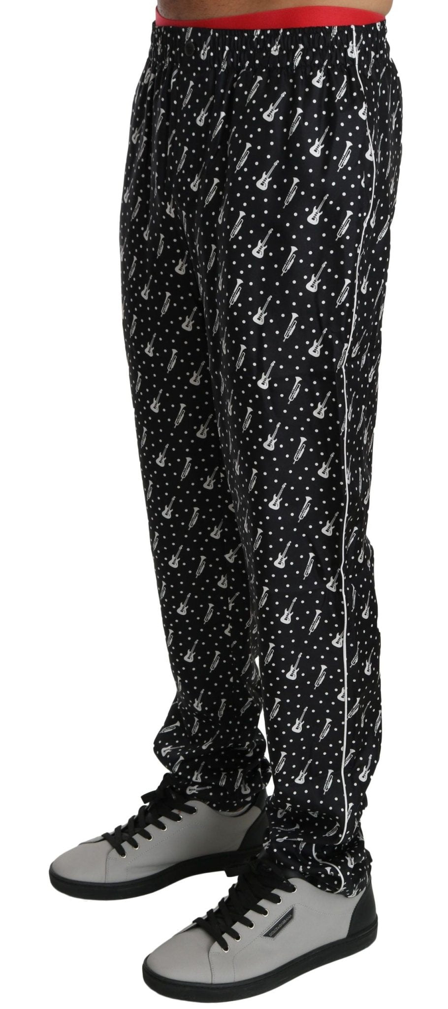 Dolce & Gabbana Elegant Black Musical Instrument Print Silk Pants - Sandy Store ByNet