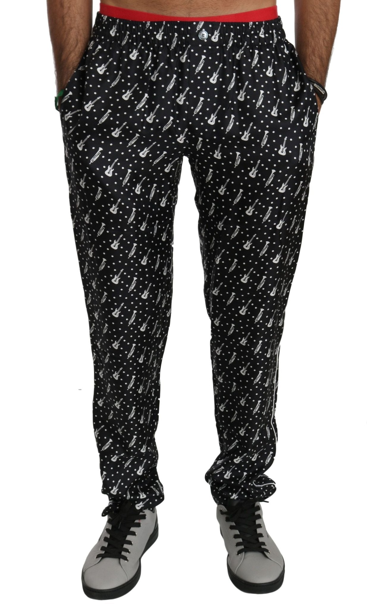 Dolce & Gabbana Elegant Black Musical Instrument Print Silk Pants - Sandy Store ByNet
