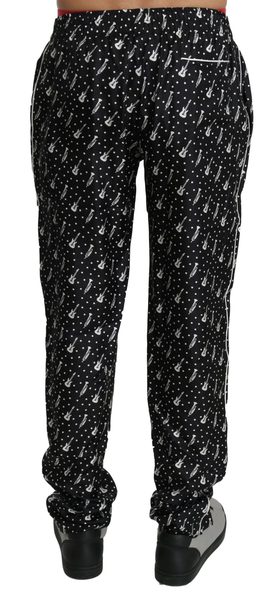 Dolce & Gabbana Elegant Black Musical Instrument Print Silk Pants - Sandy Store ByNet