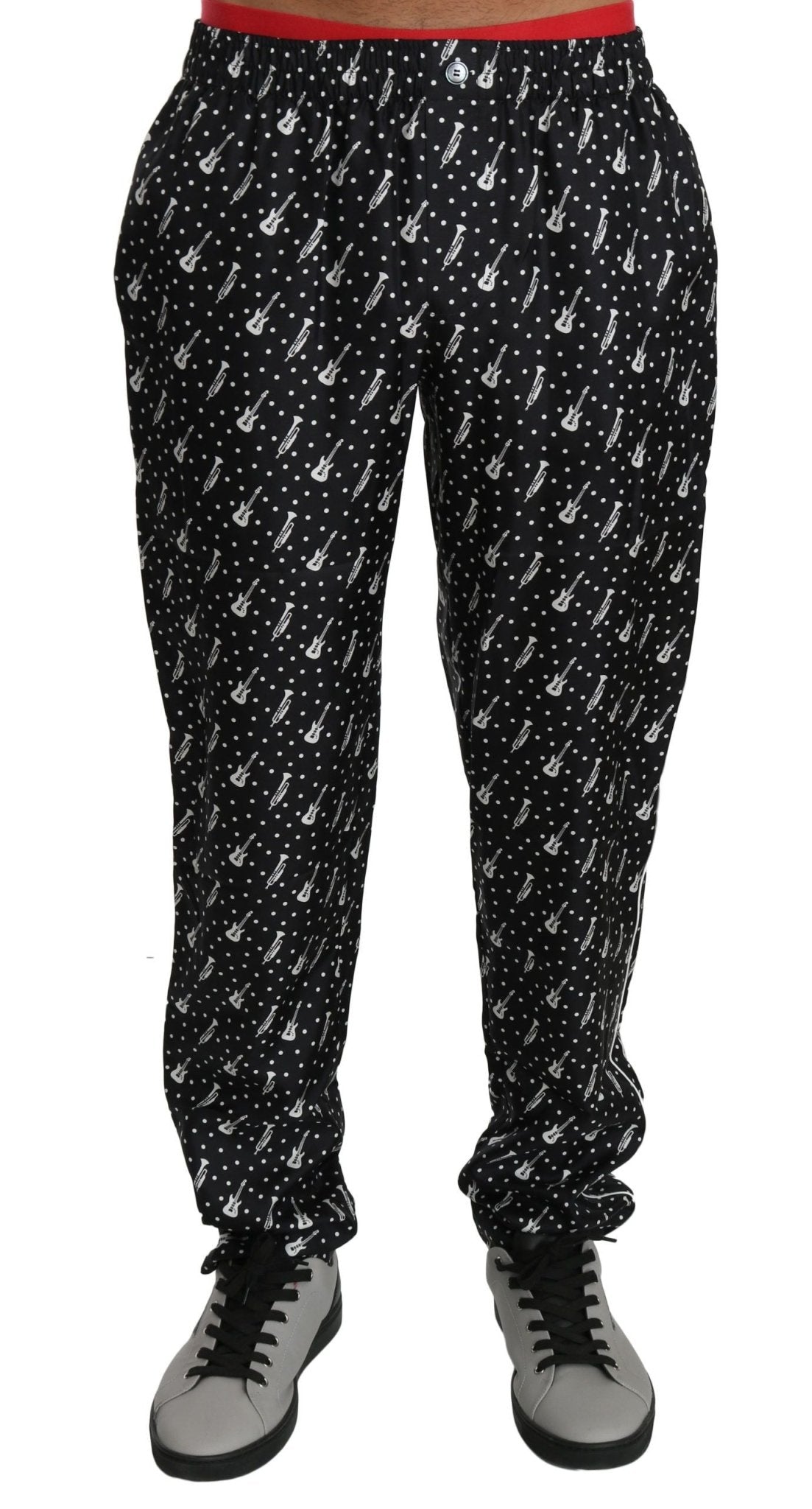 Dolce & Gabbana Elegant Black Musical Instrument Print Silk Pants - Sandy Store ByNet