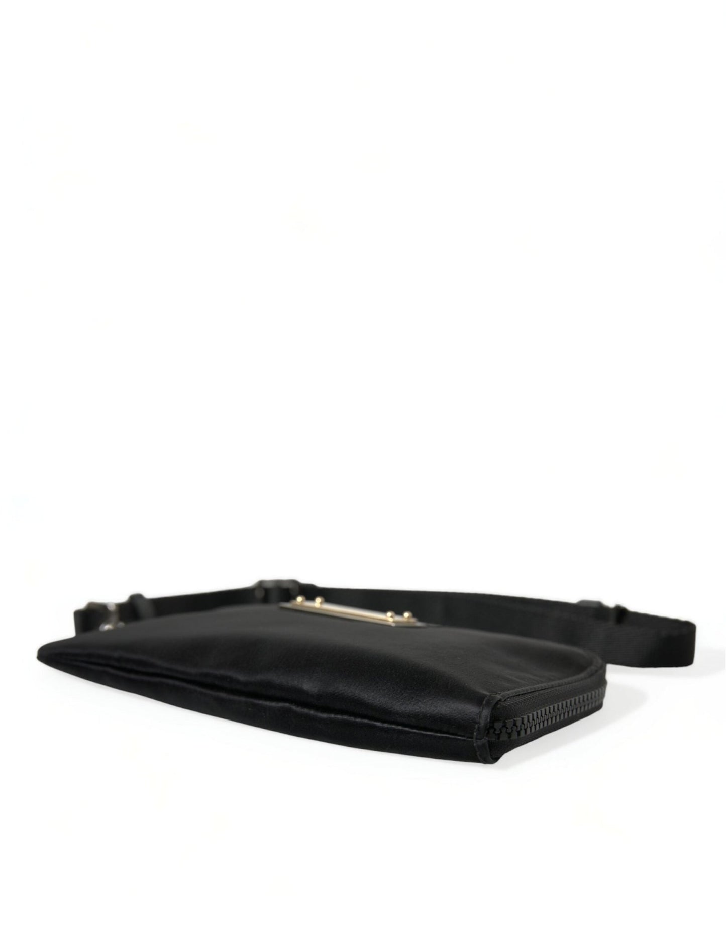 Dolce & Gabbana Elegant Black Nylon Leather Pouch with Silver Details - Sandy Store ByNet