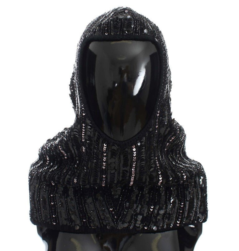 Dolce & Gabbana Elegant Black Sequined Hooded Scarf Wrap - Sandy Store ByNet