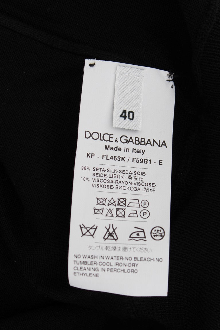 Dolce & Gabbana Elegant Black Silk Floral Polo Top - Sandy Store ByNet