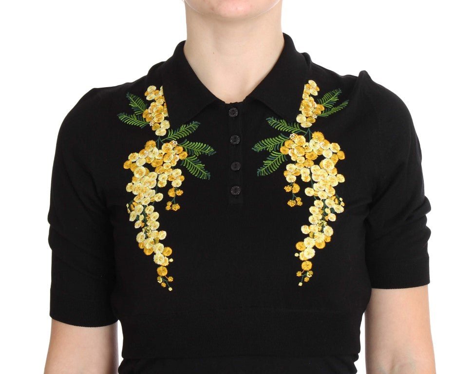 Dolce & Gabbana Elegant Black Silk Floral Polo Top - Sandy Store ByNet
