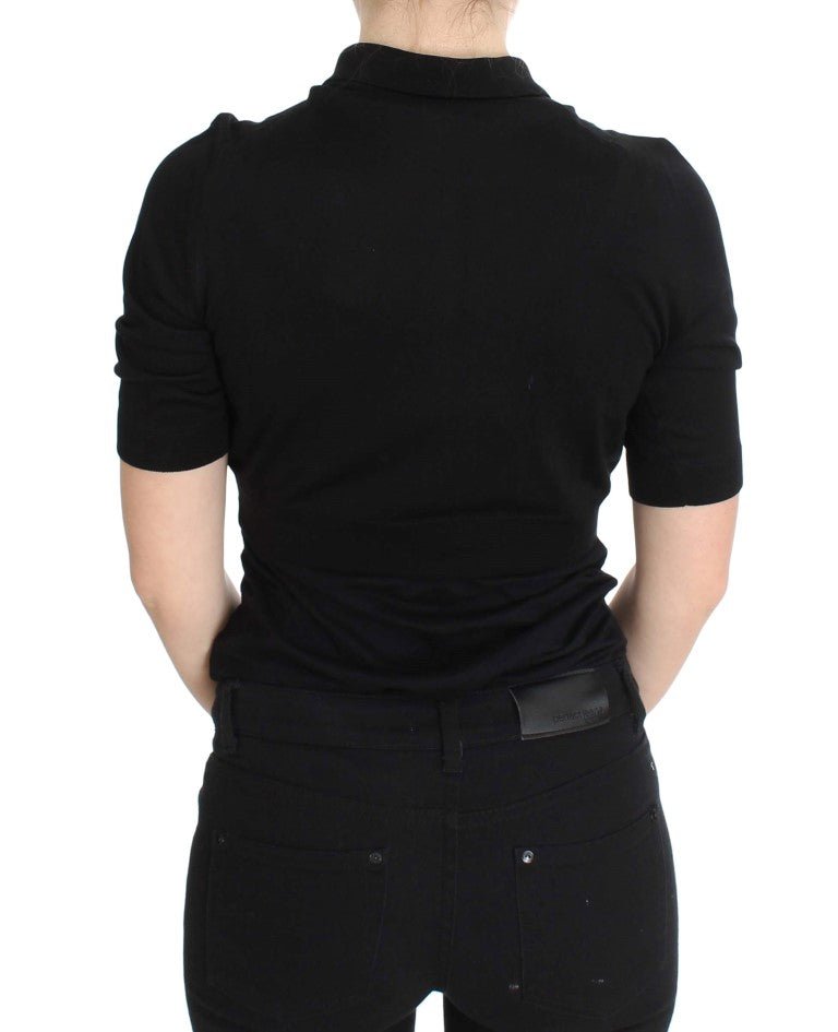 Dolce & Gabbana Elegant Black Silk Floral Polo Top - Sandy Store ByNet