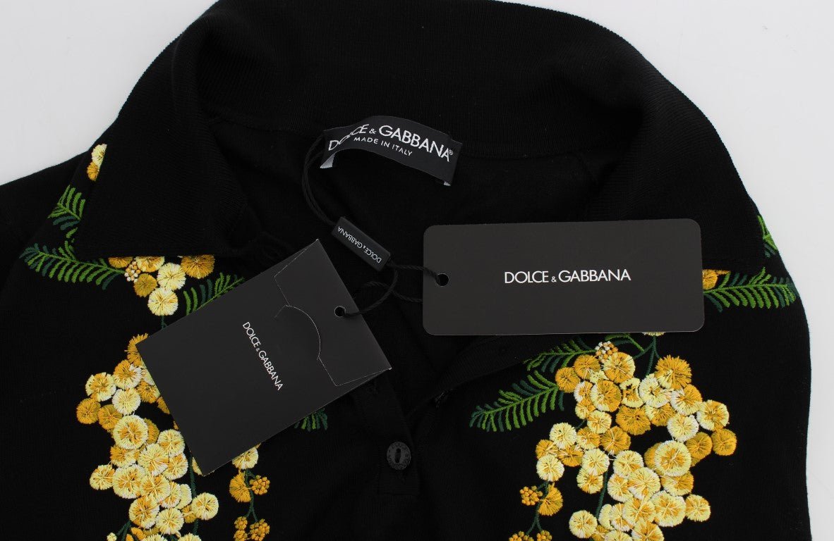 Dolce & Gabbana Elegant Black Silk Floral Polo Top - Sandy Store ByNet