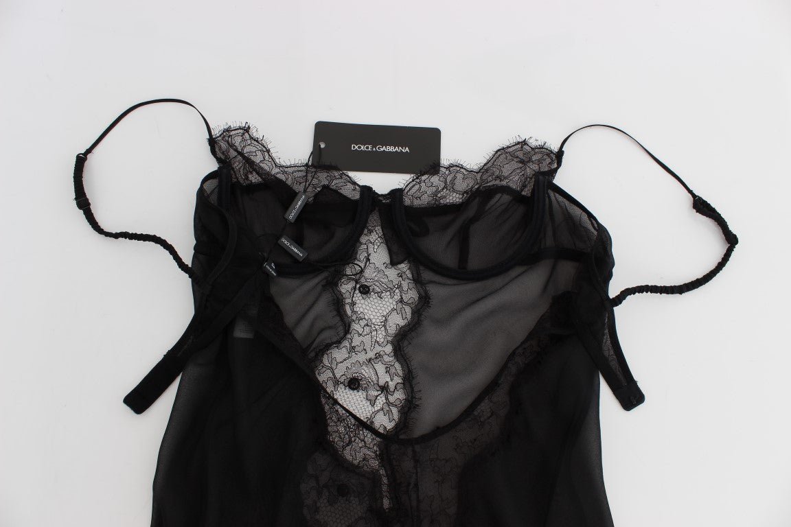 Dolce & Gabbana Elegant Black Silk Lace Lingerie Chemise - Sandy Store ByNet
