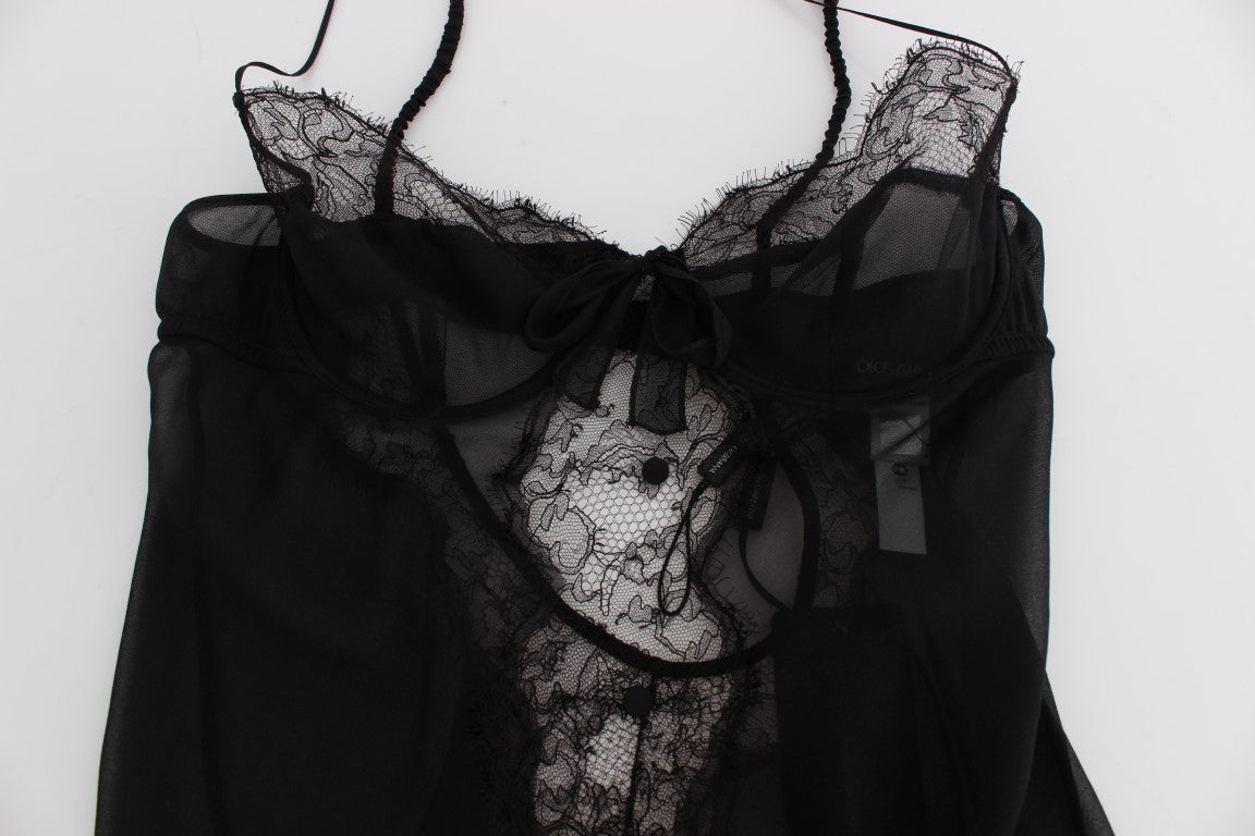 Dolce & Gabbana Elegant Black Silk Lace Lingerie Chemise - Sandy Store ByNet