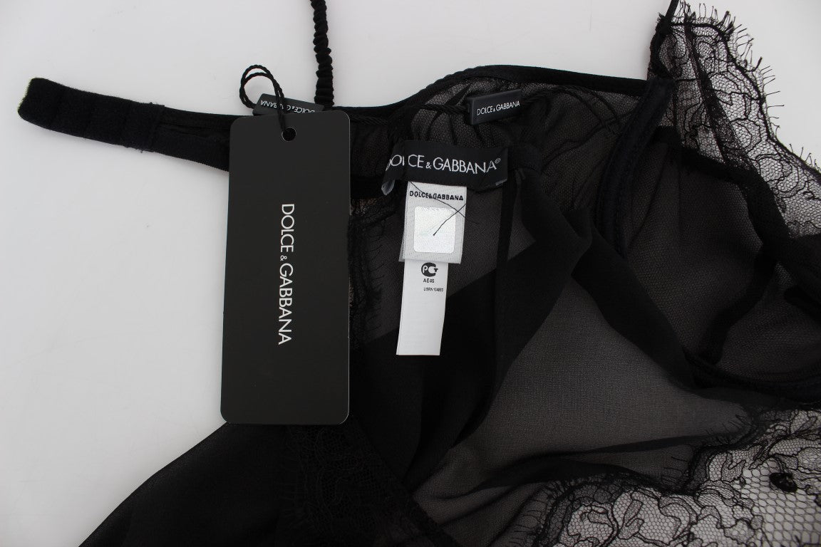 Dolce & Gabbana Elegant Black Silk Lace Lingerie Chemise - Sandy Store ByNet