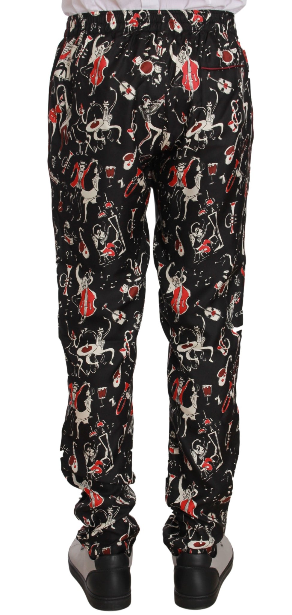 Dolce & Gabbana Elegant Black Silk Lounge Pants with Red Print - Sandy Store ByNet