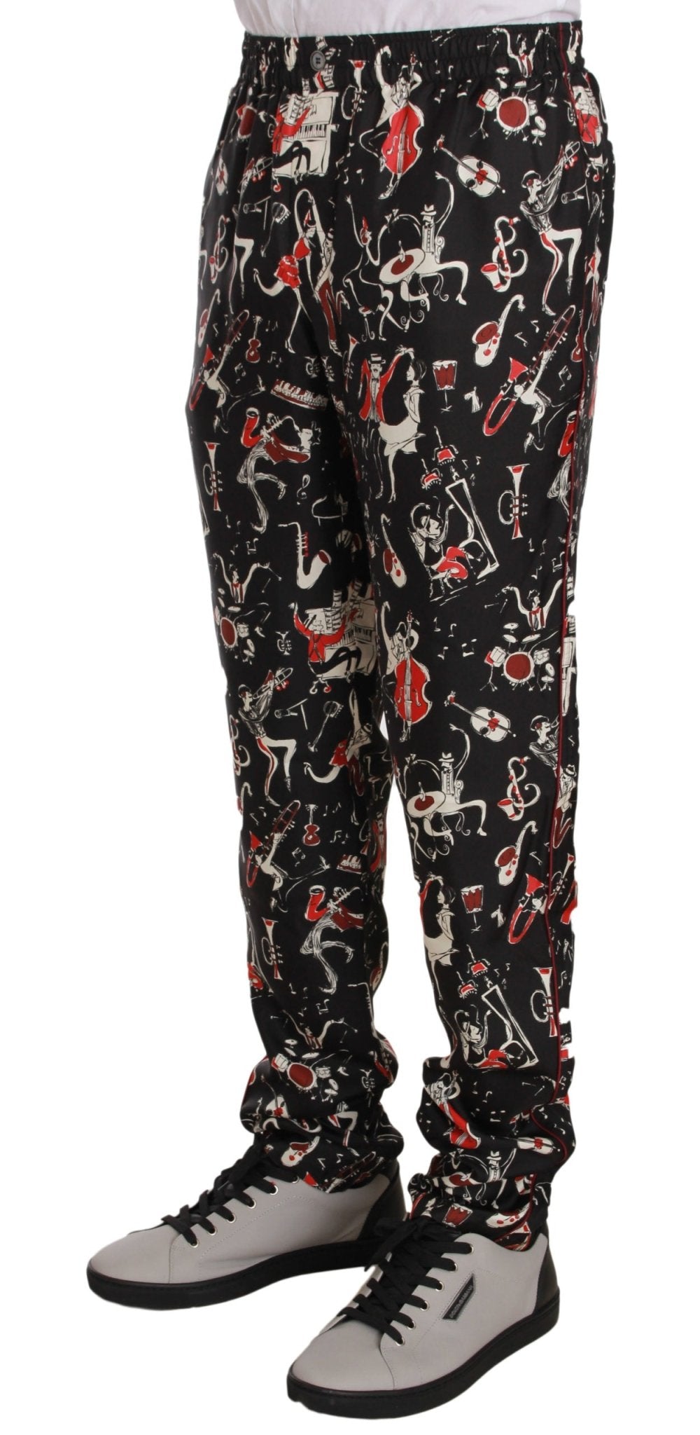 Dolce & Gabbana Elegant Black Silk Lounge Pants with Red Print - Sandy Store ByNet