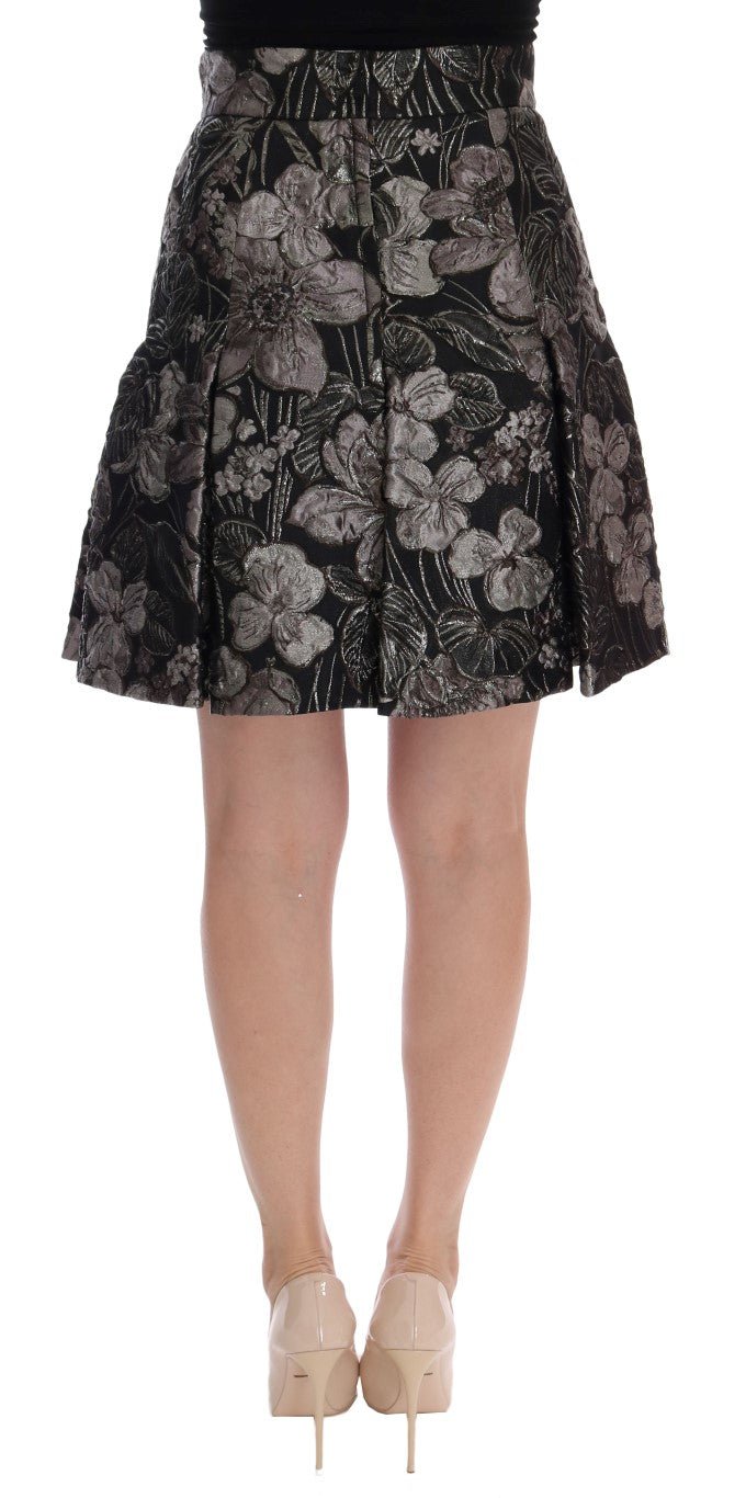 Dolce & Gabbana Elegant Black Silver - Floral Straight Skirt - Sandy Store ByNet