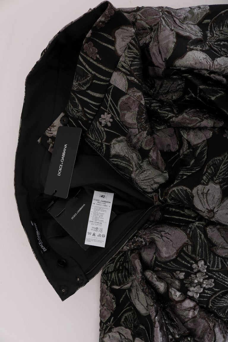 Dolce & Gabbana Elegant Black Silver - Floral Straight Skirt - Sandy Store ByNet