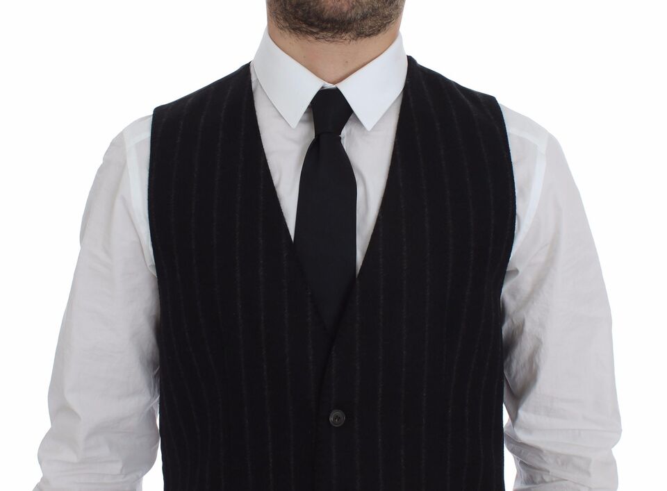 Dolce & Gabbana Elegant Black Striped Single Breasted Dress Vest - Sandy Store ByNet