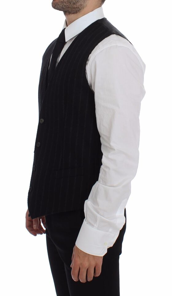 Dolce & Gabbana Elegant Black Striped Single Breasted Dress Vest - Sandy Store ByNet