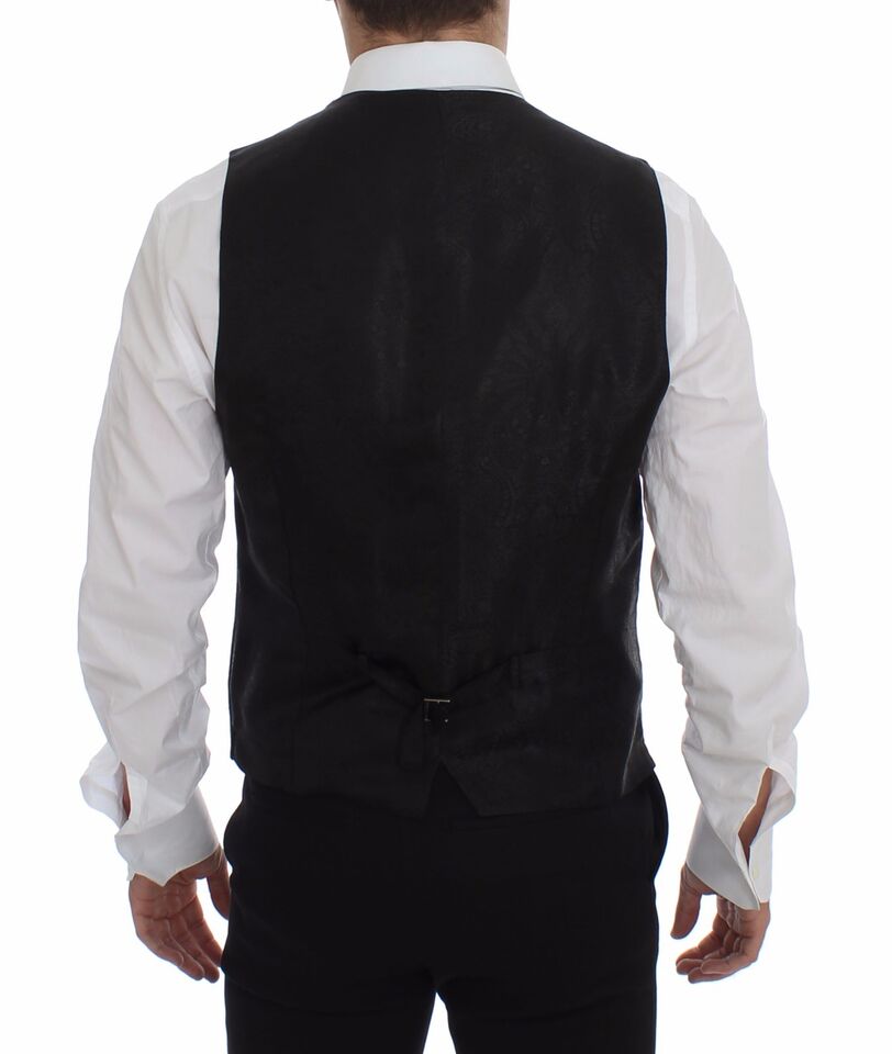 Dolce & Gabbana Elegant Black Striped Single Breasted Dress Vest - Sandy Store ByNet