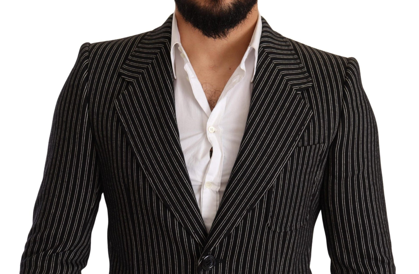 Dolce & Gabbana Elegant Black Striped Virgin Wool Blazer - Sandy Store ByNet