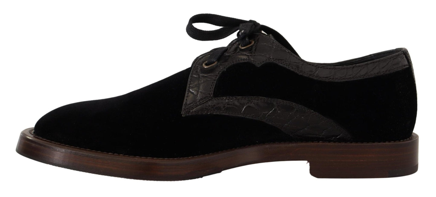 Dolce & Gabbana Elegant Black Velvet & Exotic Leather Dress Shoes - Sandy Store ByNet