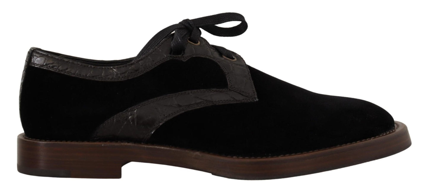 Dolce & Gabbana Elegant Black Velvet & Exotic Leather Dress Shoes - Sandy Store ByNet