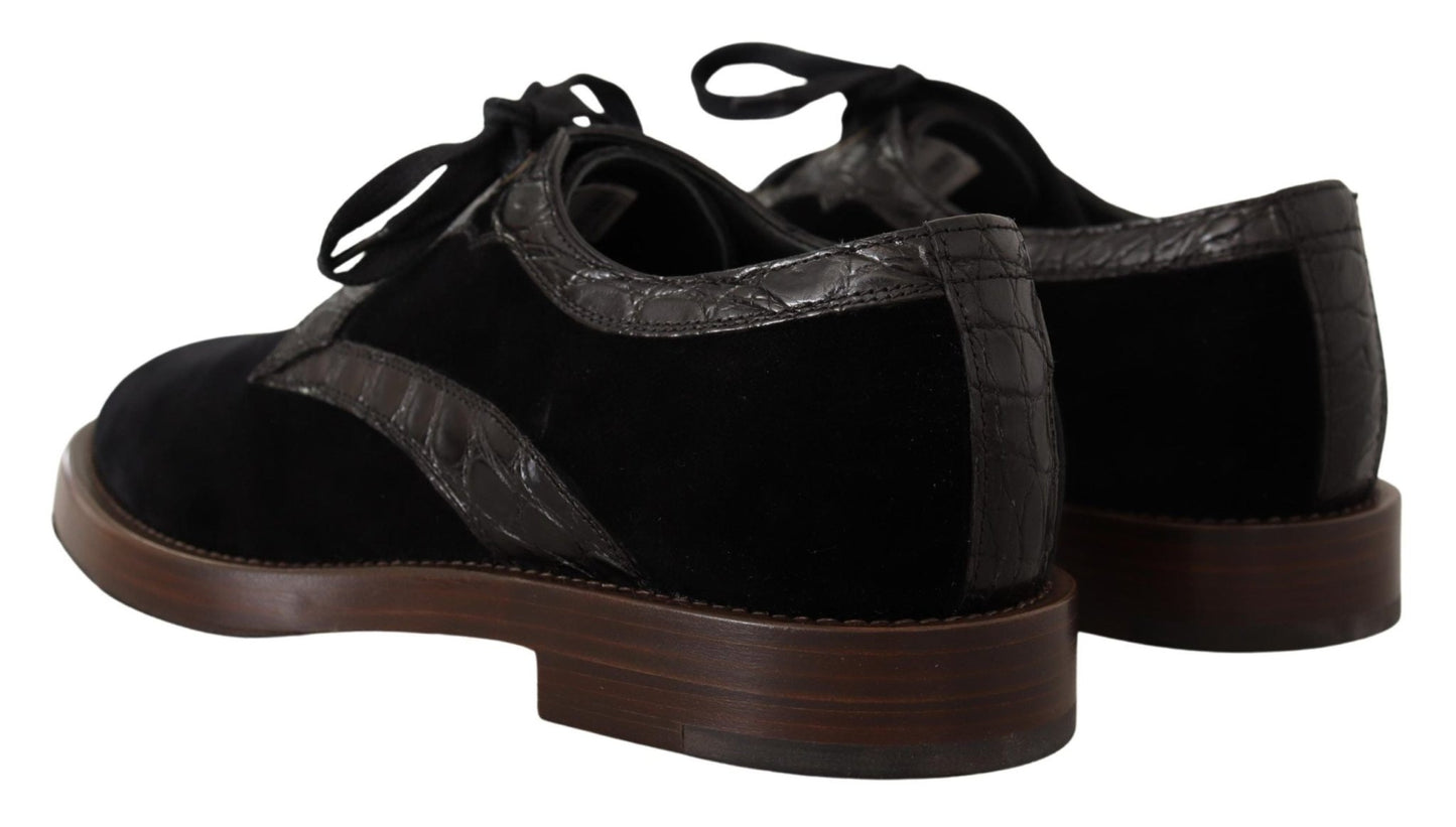 Dolce & Gabbana Elegant Black Velvet & Exotic Leather Dress Shoes - Sandy Store ByNet